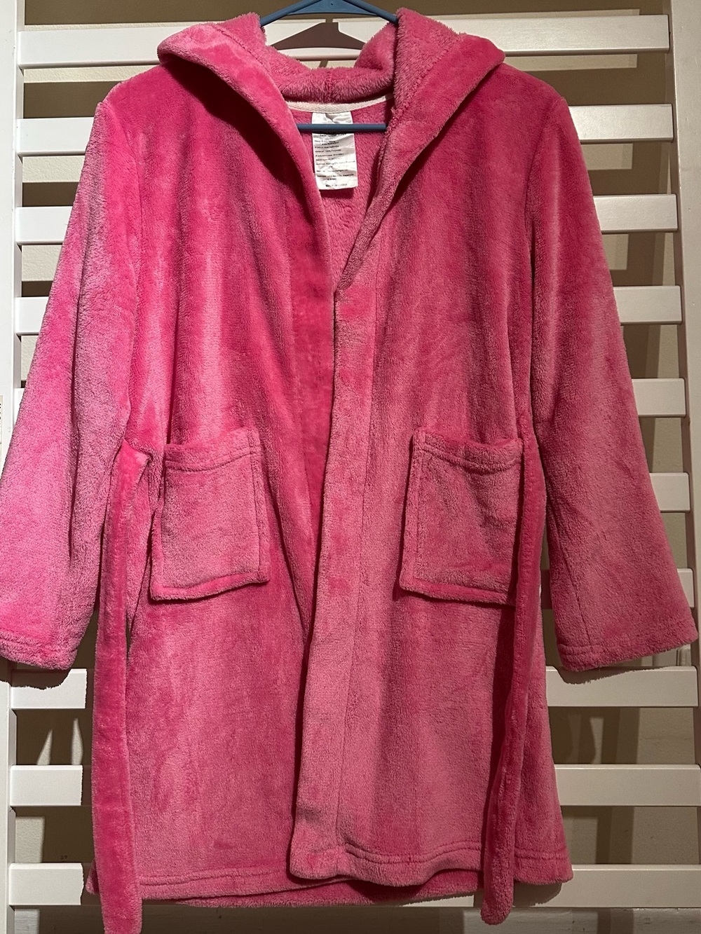 Girls 9-10Y Pink Hooded Plush Bathrobe Robe